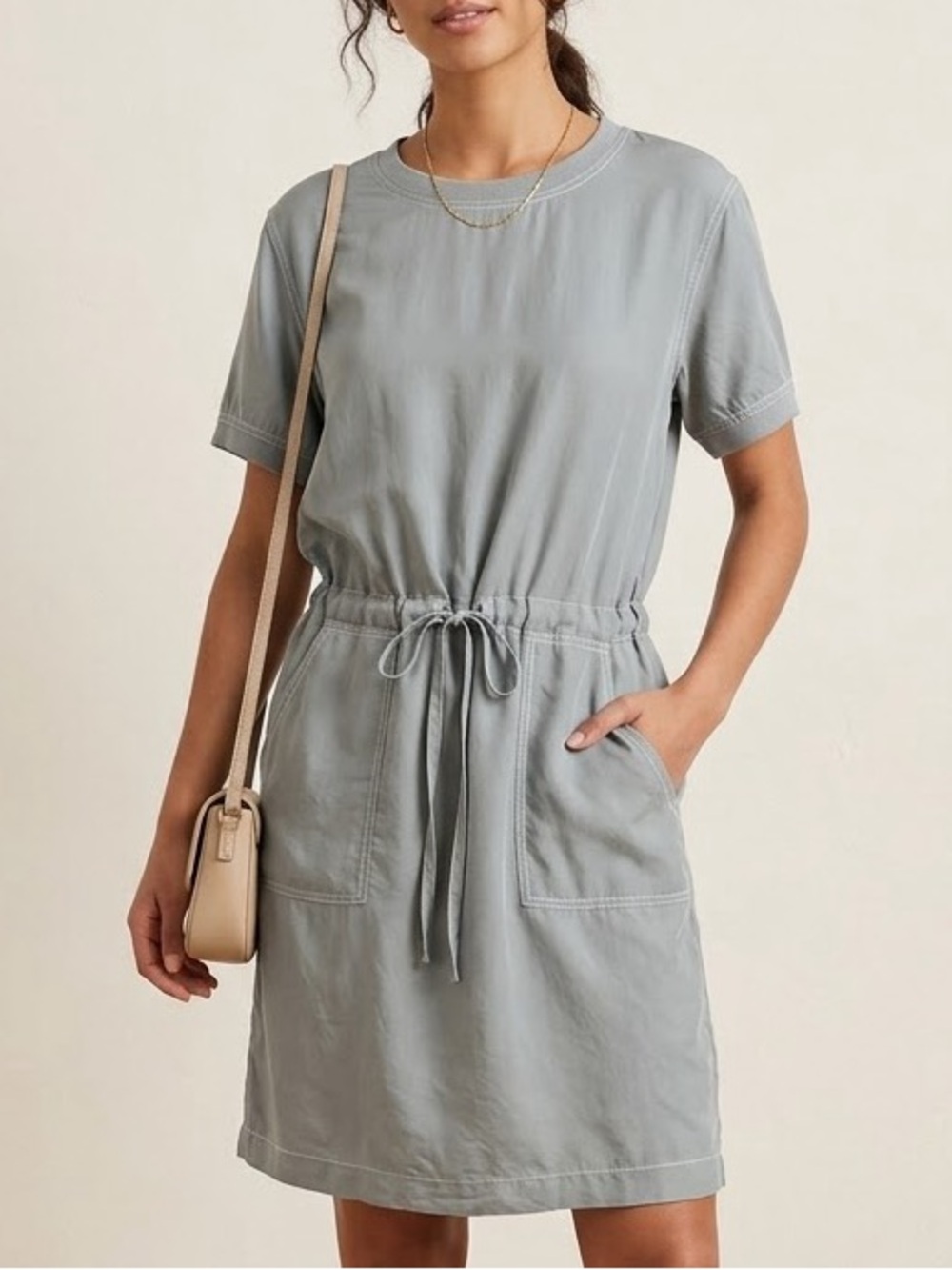 1990s Vintage Adrienne Vittadini Petites 100% Silk Dress Small Grey Casual
